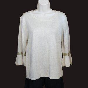 Draper's & Damon's Cream & Gold Sweater Bell Sleeve Size Petite Medium
